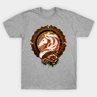 The Elegant Horse Head Adorned with Flowers. T-Shirt